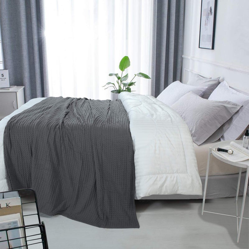 HILLFAIR 100% Combed Cotton Blanketâ€“102x108 Inch California King Size Bed Blanketsâ€“ Warm Soft All Season Breathable Blanketsâ€“ Extra Large Oversized California King Blanket- Grey King Cotton Blankets - Image 4